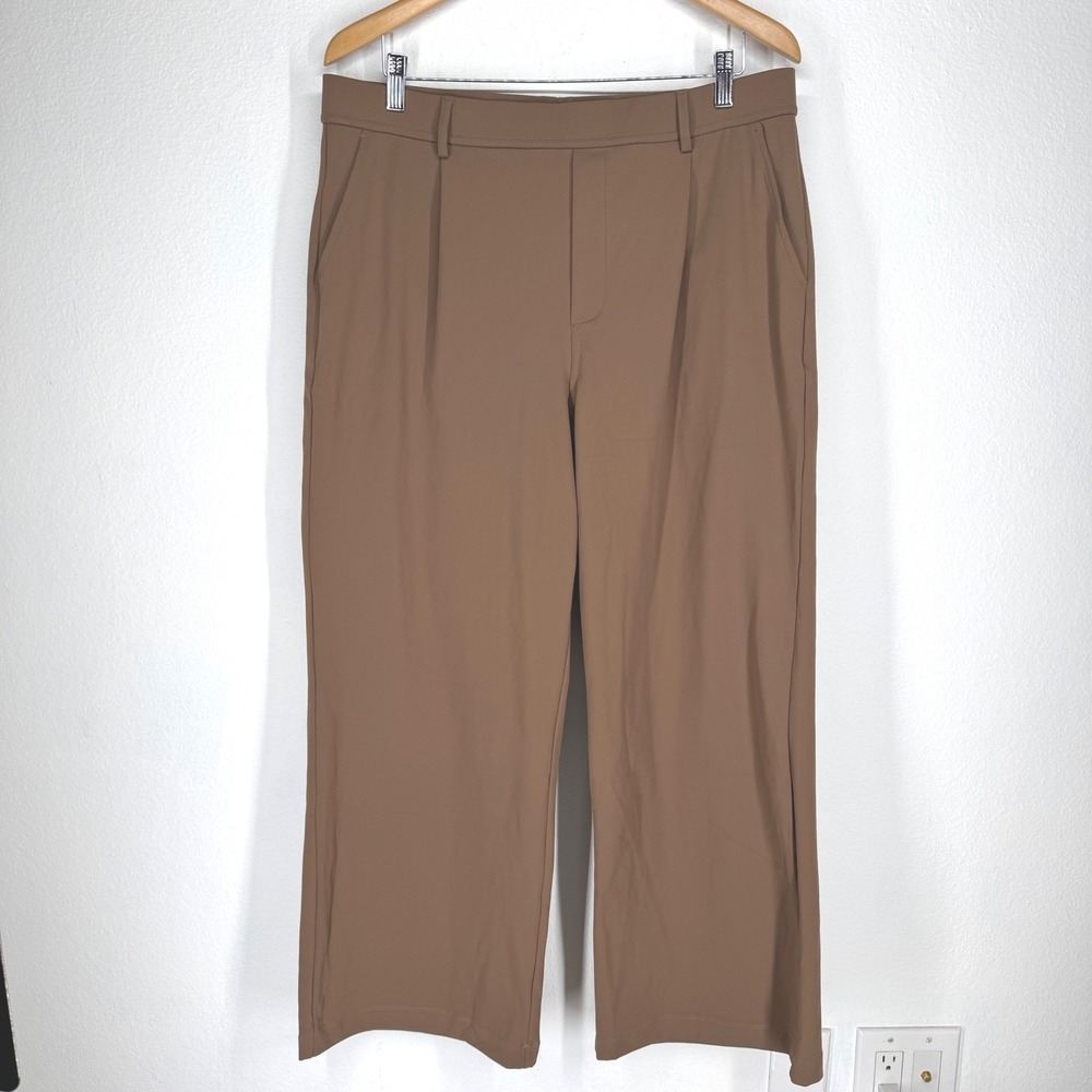 Halara Wide Leg High Waisted Pleated Pants XL Regular NEW Pull On Brown Stretch